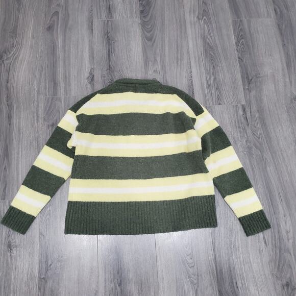 Madewell Sweater Coziest Yarn Large Yellow Stripe Crew Neck Fulton Wool Alpaca - Picture 2 of 9